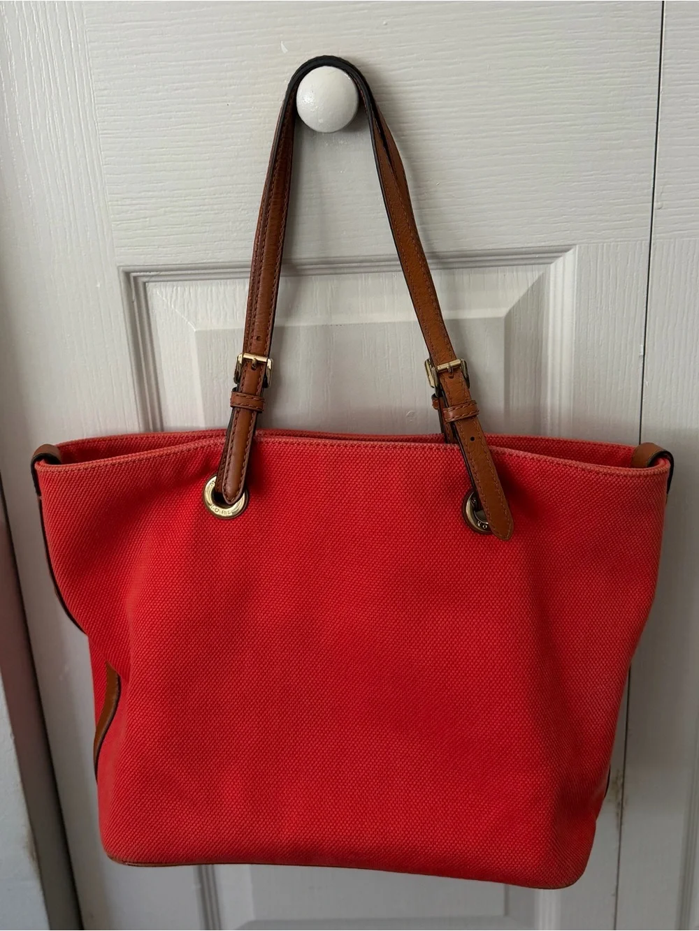 Michael Kors Red Canvas Tote with Brown Leather Straps